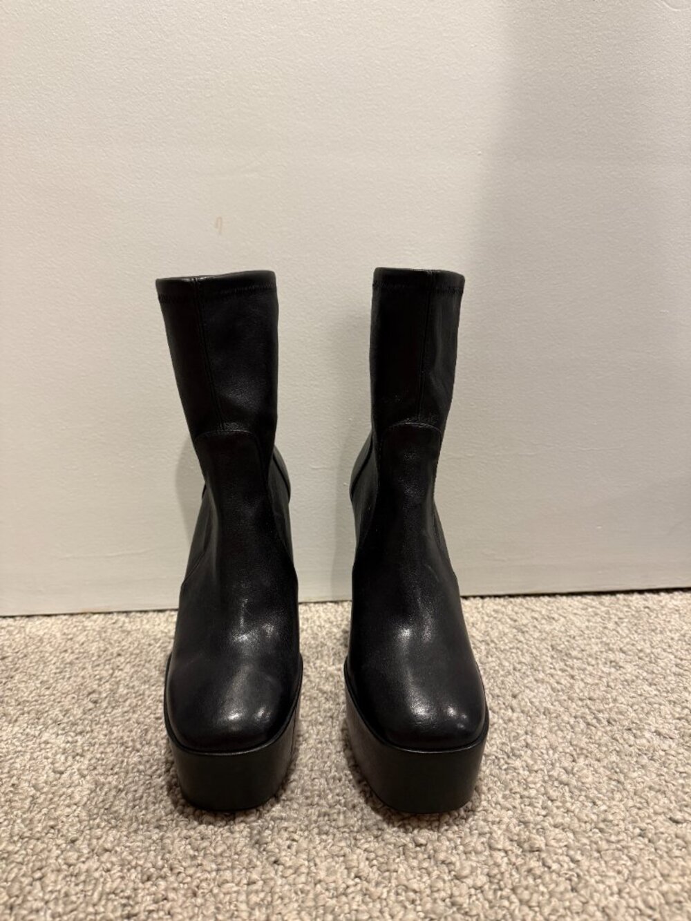 Stuart Weitzman Skyhigh Stretch Leather Platform Booties - Picture 2 of 5